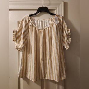 Cream LOFT Mixed Media Striped Top - NWT